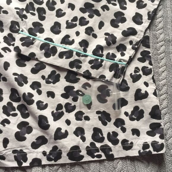 NORDSTROM Swiss Dot Leopard Long Sleeve Button Down Pajama Sleep Top - Picture 3 of 8